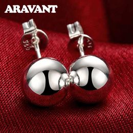 925 Silver 8MM Bead Stud Earring Women Smooth Round Ball Earrings Fashion Jewelry
