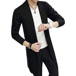 Autumn Winter Fashion Long Men's Knitted Cardigan Jacket -sleeved Solid Colour Stretch Trendy 210812
