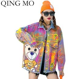 Spring Autumn Fashion Brand Women Denim Jacket Colorful Graffiti Printed Female Cartoon Outwear ZQY5452 211014