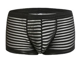 Underpants Sexy Mesh Striped Ice Silk Boxers Shorts Mens See Through Transparent Men Underwear Male Gay Penis Pouch