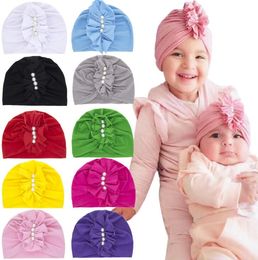 Baby Turban Cap Plain India Hat Europe Kids Cockscomb Pearl Hats Children Hair Accessory Candy Colours Headbands Fashion 10Colors WMQ1320