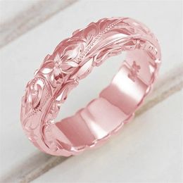 Wedding Rings Fashion Rose Gold Silver Colour Ring Female Vintage Carving Flower For Women Jewellery Luxury Bridal Engagement