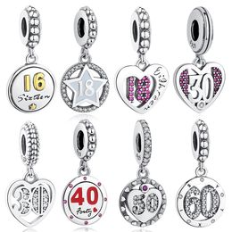 New Year's Gift 925 Sterling Silver Beads Birthday Figure Number 18 Year Old Love Heart Charms Fit Original Bracelet DIY Jewellery Q0531