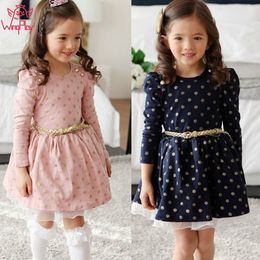 2019 Autumn Long Sleeve Polka Dot Girls Dresses Flower Appliques Dress Princess Winter Party Tutu Gown Children Clothing Q0716