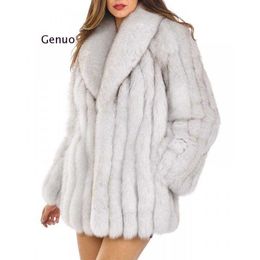 Luxury Turn Down Fur Collar Furry Faux Fox Fur Plush Coat Winter Women Plus Size Faux Fur Jacket Thick Warm Women Clothes Y0829