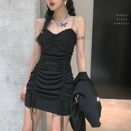 Korea Ulzzang summer female drawstring casual slim sling hip-hop punk plus size dress streetwear sexy Harajuku dark 210608