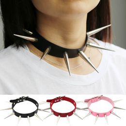 Colors Gothic Sticker Spike Pin Buckle Adjustable Chokers Necklace Women Nightclub Leather Collar Necklaces Fashion Jewelry Will and Sandy