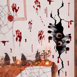 zombie car Canada - Wall Stickers Imitation Blood Hand Foot Print Waterproof Horror Zombie Halloween Car Door PVC Party Haunted Houses Decor