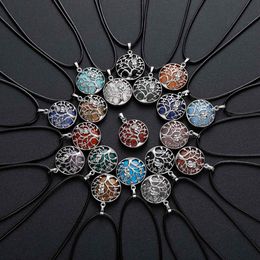 Sterling Silver Owl Tree of Life Gemstone Pendant Necklace with 18 Inch Chain Round stones pendants For Women and men