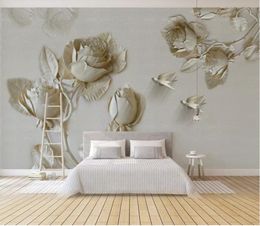 Custom wallpaper 3d modern simple papel de parede relief sunflower flower iron Jewellery background wall paper 3d mural