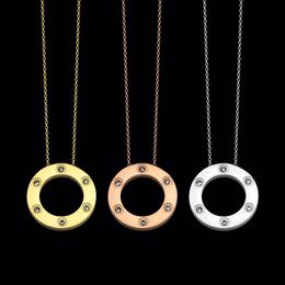 Gold Jewlery Women Necklace Stainless Steel Link Chain Circle White Culic Zirconia Stone Diamond Pendant Silver Rose Solitaire Womens Pendants Necklaces Gift