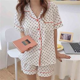 Fashion Casual Cotton Printed Hearts Femme Chic Women Loose Sleepwear All Match Girls Pyjamas Sets 210525