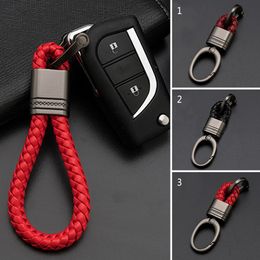 Mental Car Keyring Men Women Key ring PU Leather Braided Woven Rope keychain DIY bag Pendant Rotating Buckle Key Chain Holder