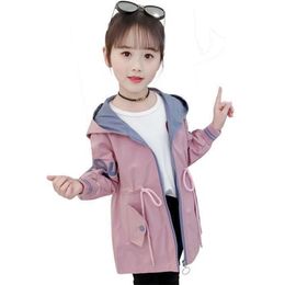 Girls Windbreaker Jacket Fashion Letter Design Children Casual Long Coat For Girl 4 6 8 10 12 14 Years Kids Clothes LM089 211204