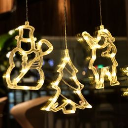 Luces de Navidad LED para decoraciones de la ventana de interior Santa Claus Bells de copo de nieve Decoración de vacaciones con caja de embalaje