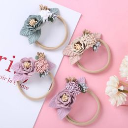 Baby Floral Headbands For Baby Girls Artificial Flowers Nylon Headband Turban Baby Hairband Headdress Newborn Headwear