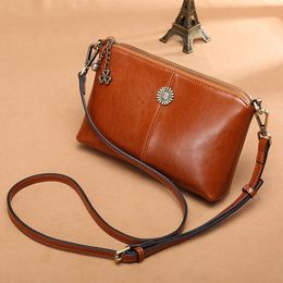 Evening Bags Retro Lucky Pendant Women's Genuine Leather Bag Crossbody Clutch Wallets For Fashion Sun Flower Pouch Purse