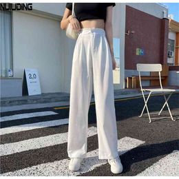 Casual Chic Loose High Waist Female Wide Leg Pants Spring Summer Ladies One Button Long Trousers Women Solid Suit 210925