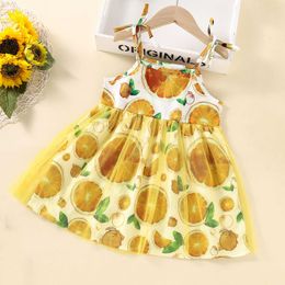 Toddler Baby Girls Sleeveless Orange Print Princess Dress Skirt Princess Dress Skirt Children's Clothing Q0716