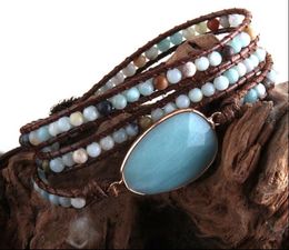 Fashion Beaded Boho Bracelet Jewelry Handmade Natural Stones Charm 3 Strands Wrap Bracelets GC