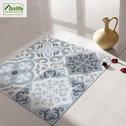 Funlife Anti-Slip Waterproof Self-Adhesive Removable Floor Sticker Wall Sticker Blue &Grey Mediterranean Geometry Bathroom DB116 210308