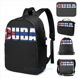 2022 flagge rucksäcke Rucksack lustige Grafikdrucken Tolle Kuba mit kubanischen Flaggen Buchstaben T-shirt USB Ladung Männer Schultaschen Frauen Tasche Reise Laptop