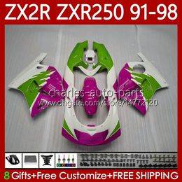 Body For KAWASAKI NINJA ZX2R ZXR250 ZX 2R 2 R R250 ZXR 250 89-98 85No.32 ZX-2R ZXR-250 91 92 93 94 95 96 97 98 Pink Green ZX-R250 1991 1992 1993 1994 1995 1996 1997 1998 Fairing