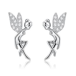 SILVERHOO 925 Sterling Silver For Women Cute Fairy Tale Little Angel Stud Earrings Simple Fashion Jewellery 2021
