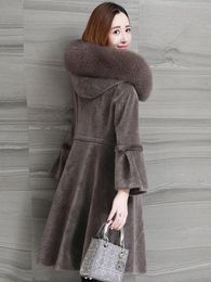 Women's Fur & Faux Real Sheep Shearling Wool Coat Winter Jacket Women Collar Suede Lining Jackets Plus Size Abrigo Mujer Y1954