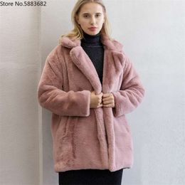Mink Coats Women Winter Top Fashion Pink FAUX Fur Coat Elegant Thick Warm Outerwear Fake Fur Jacket Chaquetas Mujer 210928