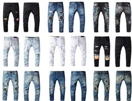 Дизайнеры джинсы расстроены мода Франция Пьер Прямой мужская байкерская байкерская дыра растяжение джинсовая джинсовая джинсовая джинсовая джинсы.