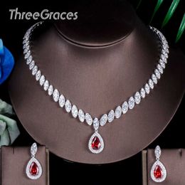 ThreeGraces Famous Brand African Design Bridal Accessories Red Cubic Zirconia Beads Jewelry Sets For Wedding Costume JS002 H1022