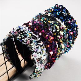 Full Sequin Luxury Hair Accessories Hairbands Sparkly Padded Headbands Headdress Colorful Hoop Women Headband 4 colors