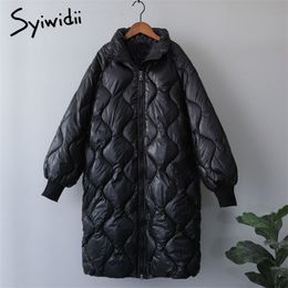 Syiwidii Woman Parkas Clothing for Women Jacket Beige Black Cotton Casual Warm Fashion Zipper Up Long Winter Bubble Coat 211018