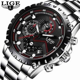 LIGE Men Watch Fashion Quartz Watch Mens Top Brand Luxury All Steel Business Waterproof Sport Watch Relogio Masculino+BOX 210527