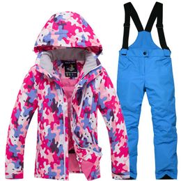 Skiing Jackets Brand Boys/Girls Ski Suit Waterproof Pants+Jacket Set -30 Warm Winter Sports Thickened Clothes Children's Suits