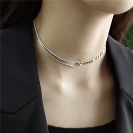 Authentic 925 Sterling Silver Chain Necklace for Women Tennis Zircon Asymmetry Chokers Necklaces Festival Jewellery YMN156