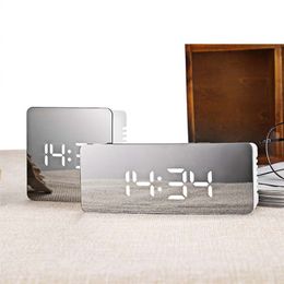 LED Mirror Alarm Clock Digital Snooze Time Electronic Large Temperature Display Night Mode Home Decoration 210804