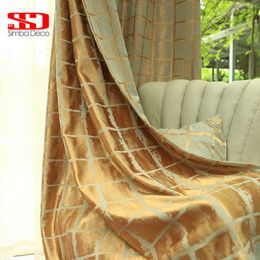 Luxury Elegant Geometric Modern Curtain for Living Room Kitchen Drapes Darkening Silk Golden Window Treatments Single Panel LJ201224