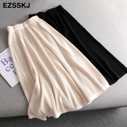 casual A-line MIDI sweater thick skirt female autumn winter new mid-length black elegant skirt women 210309