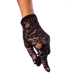 Women Summer Long Thin Elastic Mesh Transparent Full Finger Cycling Sunscree Gloves Sexy Lace Jacquard Anti-UV Driving Glove K481