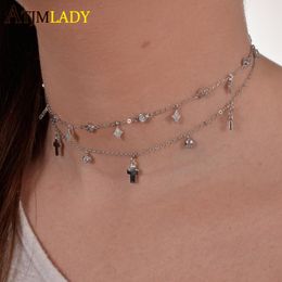 Pendant Necklaces 2021 DeSiGnS Cubic Zirconia CryStal Gold White RoSe Silver Color DanGle Star Cz Drop Choker Jewellery For Women