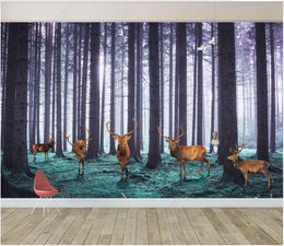 Custom photo wallpapers 3d murals wallpaper Modern forest tree deer white dove TV sofa background wall papers for living room decoration