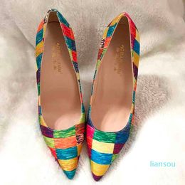 fashion women shoes Colourful chequer pointed toe lady 120mm high heel pump plus size