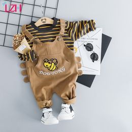 LZH Autumn Newborn Boys Clothes Striped Long Sleeve 2pcs Outfits Set Infant Baby Girls Clothing Overalls Suit Kids Costume 210309