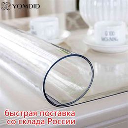 Soft Glass Tablecloth Transparency PVC table cloth Waterproof Oilproof Kitchen Dining cover for rectangular 1.0mm 210626