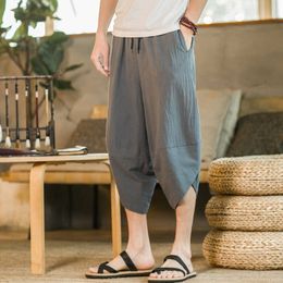 2021 Summer Cotton Harem Pants Men Casual Hip Hop Trousers Cross Bloomers Calf-Length Pants Joggers Streetwear X0723