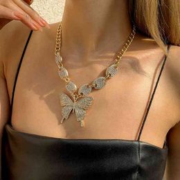 Decopunk European and American Trend Ladies Inlaid Rhinestone Butterfly Hip Hop Alloy Party Style Fashion Clavicle Necklace