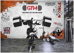 Custom photo wallpaper 3d gym murals wallpaper Retro brick wall muscle sports fitness club image wall background decorative wall papers