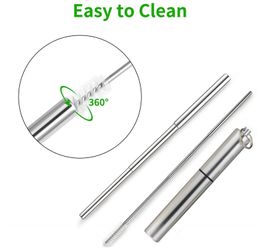 News Portable Reusable Folding Drinking Straws Stainless Steel Metal Telescopic Foldable Straws with Aluminium Case & Cleaning Brush LLA8927